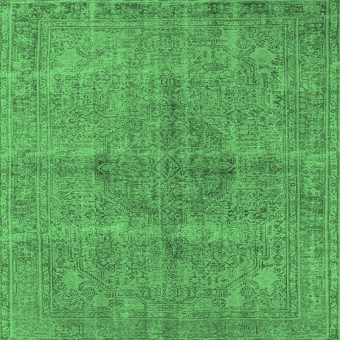 Square Machine Washable Oriental Emerald Green Industrial Area Rugs, wshurb1932emgrn
