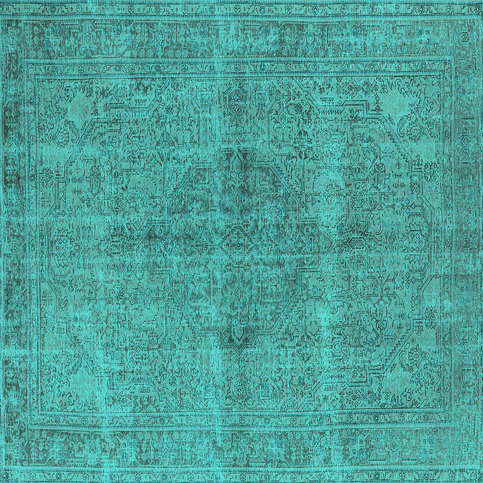 Square Machine Washable Oriental Turquoise Industrial Area Rugs, wshurb1932turq