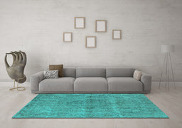 Machine Washable Oriental Turquoise Industrial Area Rugs in a Living Room,, wshurb1932turq