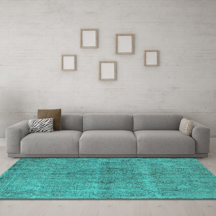 Machine Washable Oriental Turquoise Industrial Area Rugs in a Living Room,, wshurb1932turq