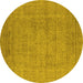 Round Machine Washable Oriental Yellow Industrial Rug, wshurb1933yw