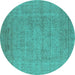 Round Machine Washable Oriental Turquoise Industrial Area Rugs, wshurb1933turq