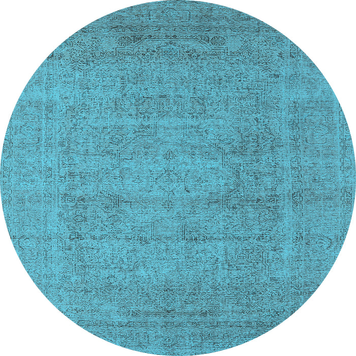 Round Machine Washable Oriental Light Blue Industrial Rug, wshurb1933lblu