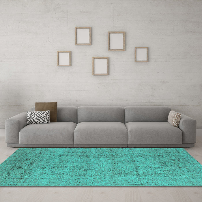 Machine Washable Oriental Turquoise Industrial Area Rugs in a Living Room,, wshurb1933turq