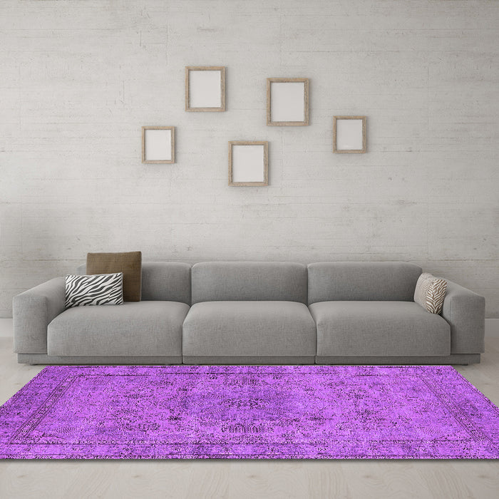 Machine Washable Oriental Purple Industrial Area Rugs in a Living Room, wshurb1934pur