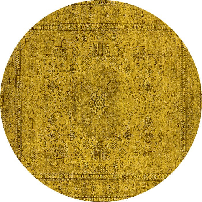 Round Oriental Yellow Industrial Rug, urb1934yw