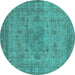 Round Machine Washable Oriental Turquoise Industrial Area Rugs, wshurb1934turq