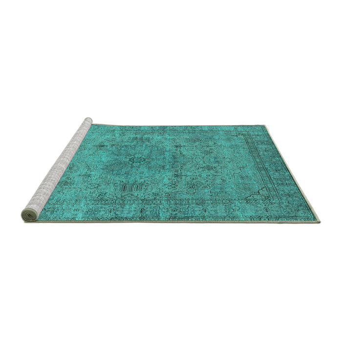 Sideview of Machine Washable Oriental Turquoise Industrial Area Rugs, wshurb1934turq