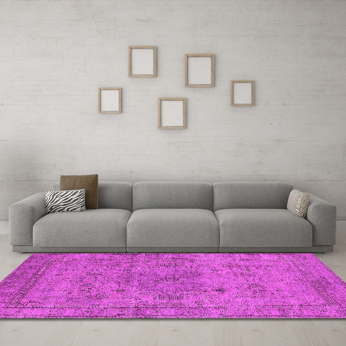 Machine Washable Oriental Pink Industrial Rug in a Living Room, wshurb1934pnk