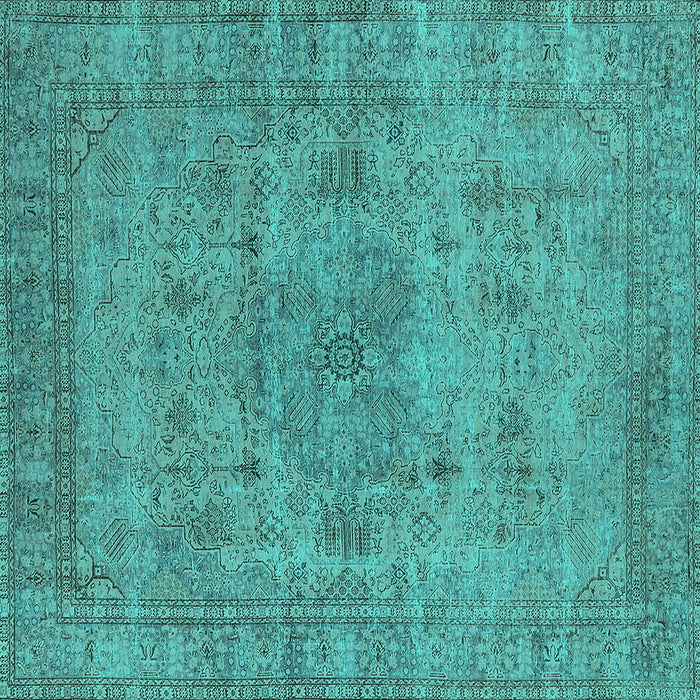 Square Machine Washable Oriental Turquoise Industrial Area Rugs, wshurb1934turq
