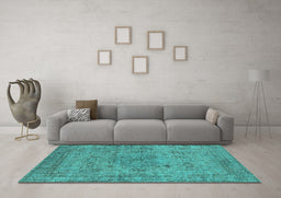Machine Washable Oriental Turquoise Industrial Area Rugs in a Living Room,, wshurb1934turq