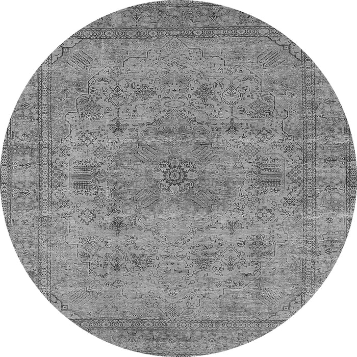 Round Machine Washable Oriental Gray Industrial Rug, wshurb1934gry
