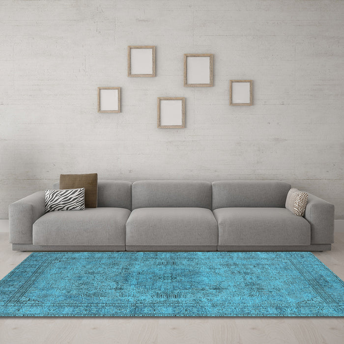 Machine Washable Oriental Light Blue Industrial Rug in a Living Room, wshurb1934lblu