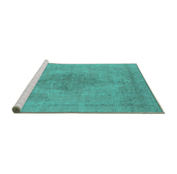 Sideview of Machine Washable Oriental Turquoise Industrial Area Rugs, wshurb1935turq