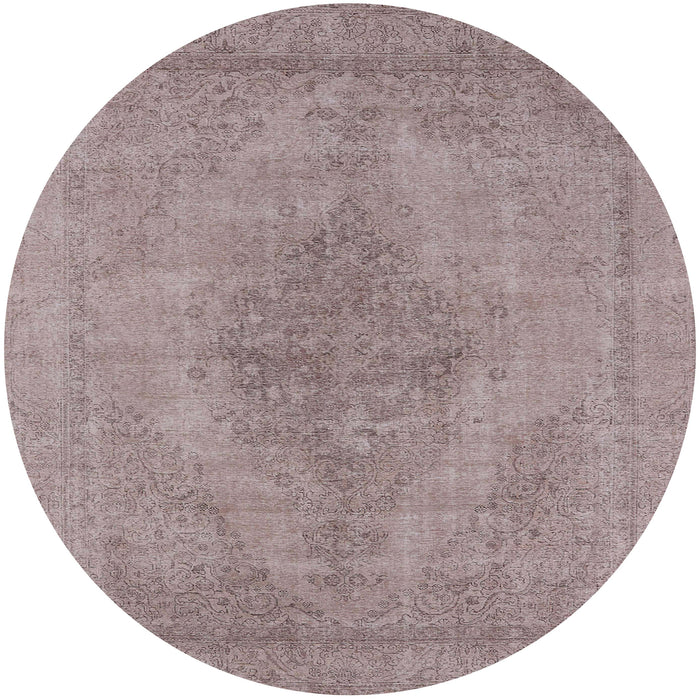 Round Machine Washable Industrial Modern Rose Dust Purple Rug, wshurb1935