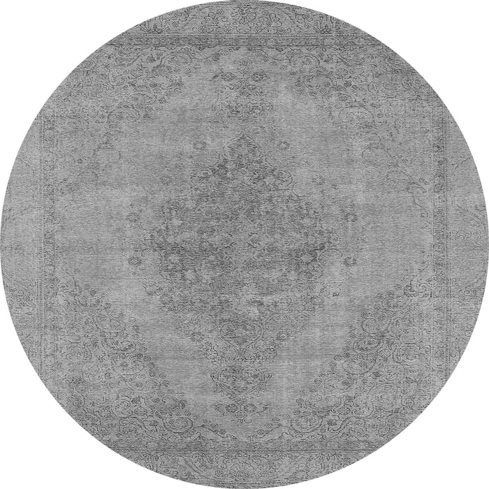 Round Machine Washable Oriental Gray Industrial Rug, wshurb1935gry