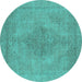 Round Oriental Turquoise Industrial Rug, urb1935turq