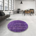 Round Machine Washable Industrial Modern Purple Flower Purple Rug in a Office, wshurb1936