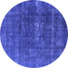 Round Machine Washable Oriental Blue Industrial Rug, wshurb1936blu