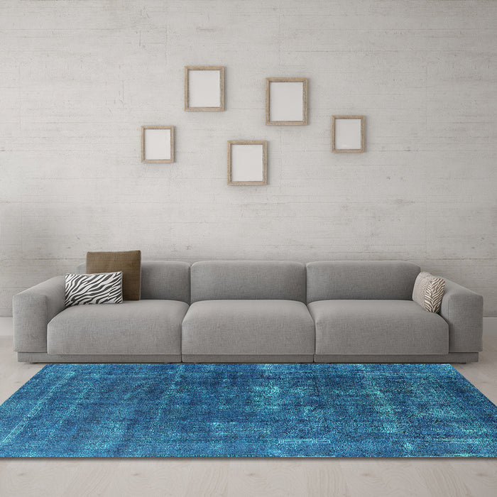 Machine Washable Oriental Turquoise Industrial Area Rugs in a Living Room,, wshurb1936turq