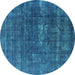 Round Machine Washable Oriental Turquoise Industrial Area Rugs, wshurb1936turq