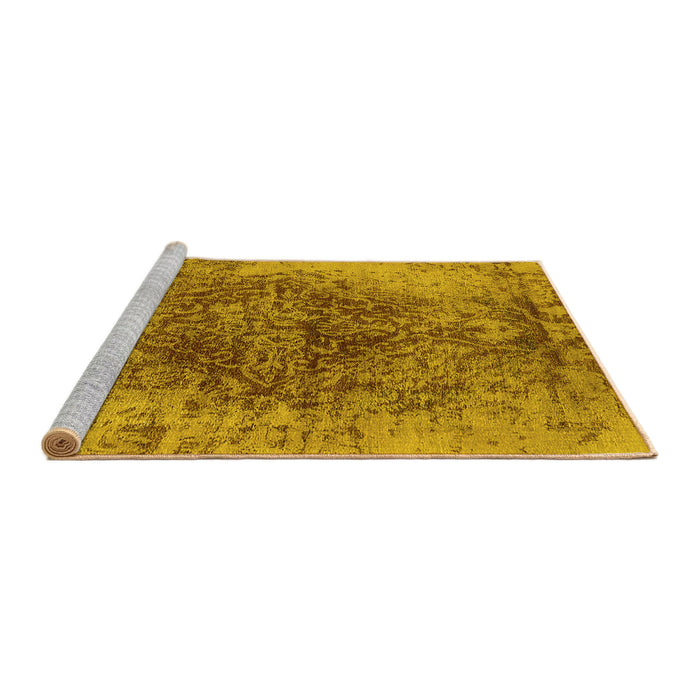 Sideview of Machine Washable Oriental Yellow Industrial Rug, wshurb1937yw