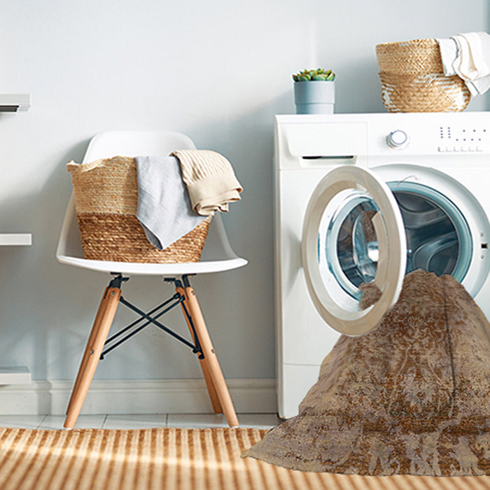 Machine Washable Industrial Modern Light Copper Gold Rug in a Washing Machine, wshurb1937