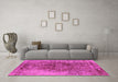 Machine Washable Oriental Pink Industrial Rug in a Living Room, wshurb1937pnk