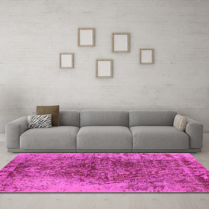 Machine Washable Oriental Pink Industrial Rug in a Living Room, wshurb1937pnk