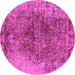 Round Machine Washable Oriental Pink Industrial Rug, wshurb1937pnk