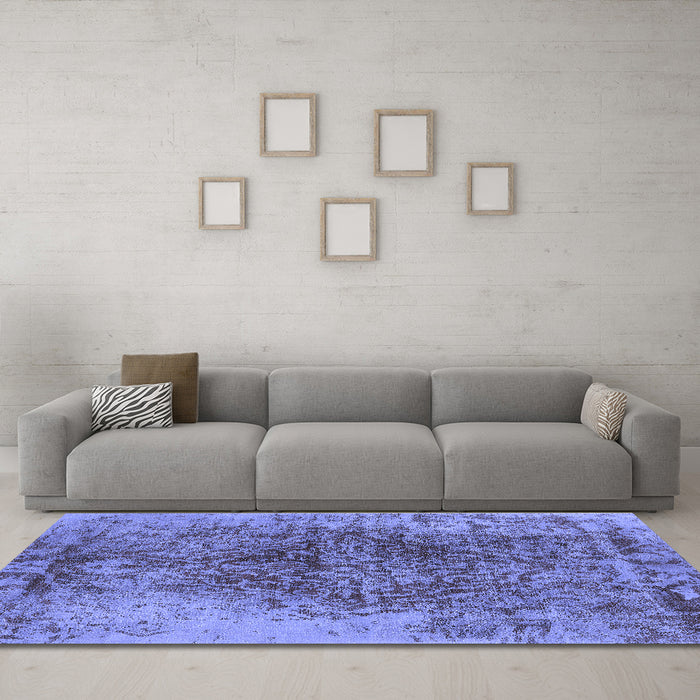 Machine Washable Oriental Blue Industrial Rug in a Living Room, wshurb1937blu