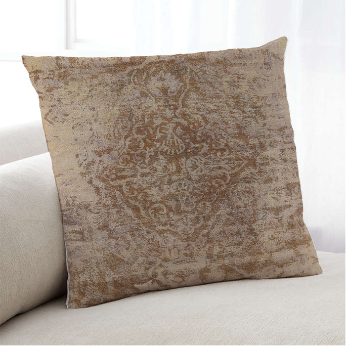 Lifestyle Image of Mid-Century Modern Urban Square Light Copper Gold Throw Pillow, 18 inch by 18 inch, pwurb1937