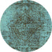 Round Oriental Light Blue Industrial Rug, urb1937lblu