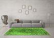 Machine Washable Oriental Green Industrial Area Rugs in a Living Room,, wshurb1937grn