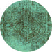 Round Oriental Turquoise Industrial Rug, urb1937turq