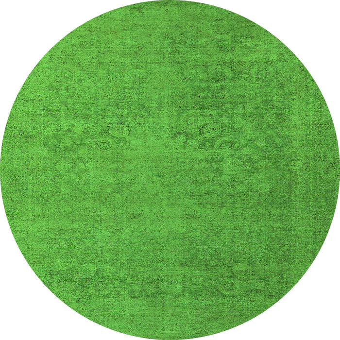 Round Machine Washable Oriental Green Industrial Area Rugs, wshurb1938grn