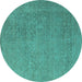 Round Oriental Turquoise Industrial Rug, urb1938turq