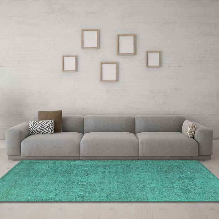 Machine Washable Oriental Turquoise Industrial Area Rugs in a Living Room,, wshurb1938turq