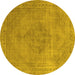 Round Machine Washable Oriental Yellow Industrial Rug, wshurb1939yw