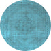 Round Oriental Light Blue Industrial Rug, urb1939lblu