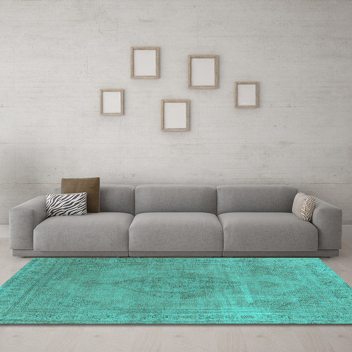 Machine Washable Oriental Turquoise Industrial Area Rugs in a Living Room,, wshurb1939turq