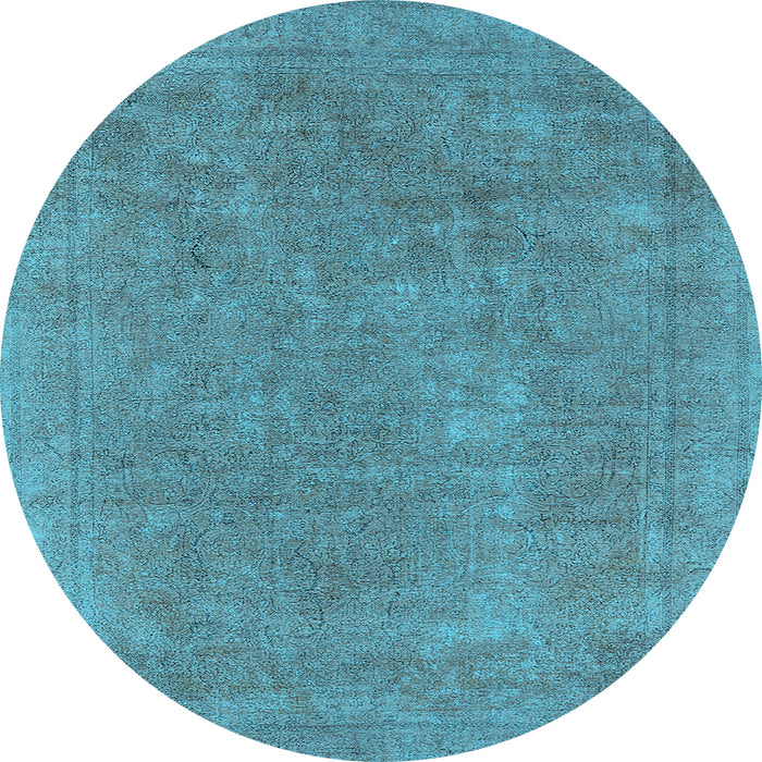 Round Machine Washable Oriental Light Blue Industrial Rug, wshurb1940lblu