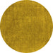 Round Machine Washable Oriental Yellow Industrial Rug, wshurb1940yw