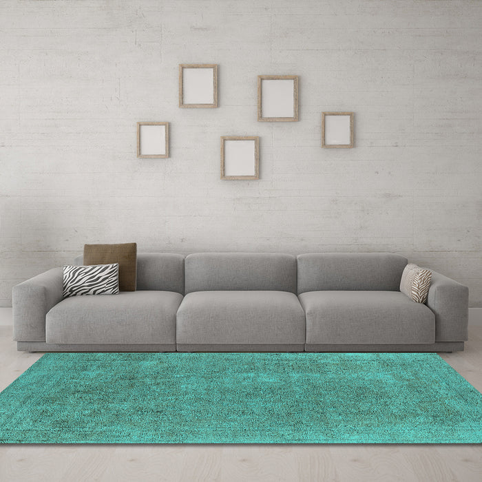 Machine Washable Oriental Turquoise Industrial Area Rugs in a Living Room,, wshurb1940turq