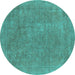 Round Oriental Turquoise Industrial Rug, urb1940turq