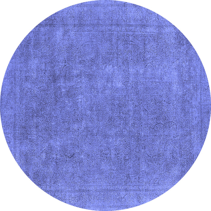Round Machine Washable Oriental Blue Industrial Rug, wshurb1940blu