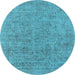 Round Oriental Light Blue Industrial Rug, urb1941lblu