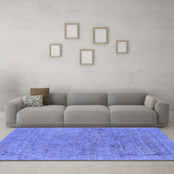 Machine Washable Oriental Blue Industrial Rug in a Living Room, wshurb1941blu