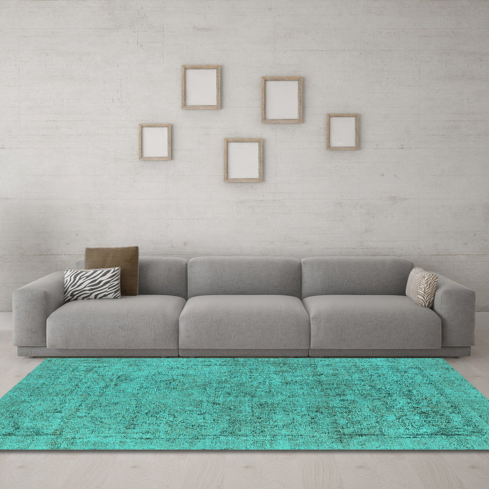 Machine Washable Oriental Turquoise Industrial Area Rugs in a Living Room,, wshurb1941turq