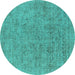 Round Oriental Turquoise Industrial Rug, urb1941turq